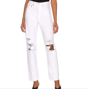 Agolde 90's Mid Rise Loose Vanish White Distressed Womens Jeans Sz 27